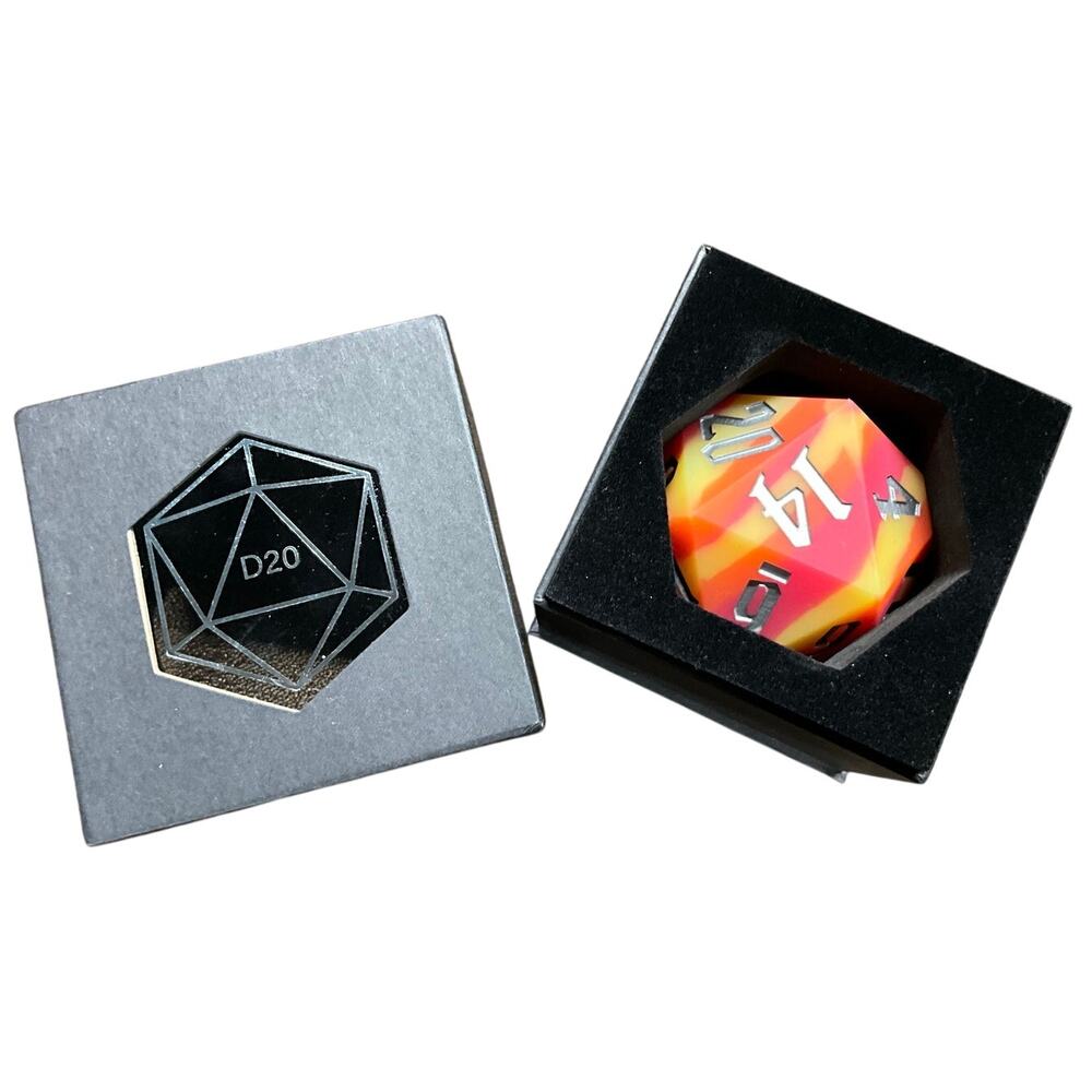 Fire Dragon D20 Dice 55mm D&D 20 Sided Dice Yellow Pink Orange Role Play Game